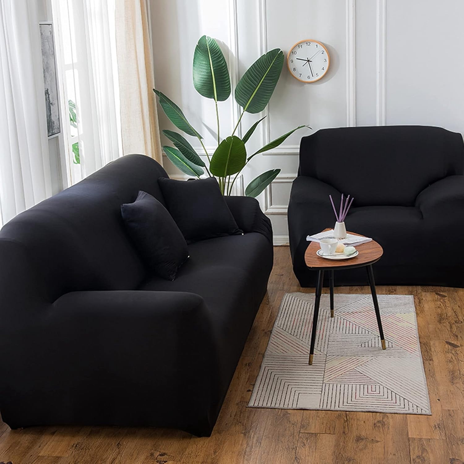 Sofa Cover Slipcover Stretch Elastic 2Seater Chair Loveseat Sofa Couch Furniture Protector Fit, Sofa Slipcover, Home Decor, Black