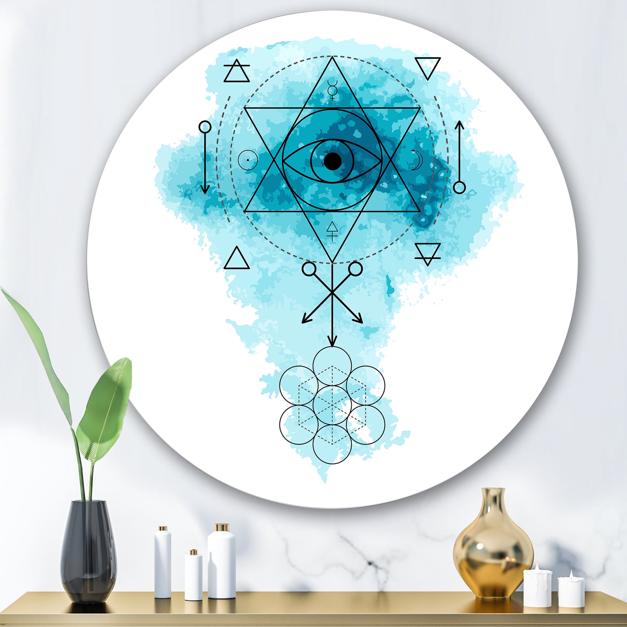 Designart 'Sacred Geometry and Symbol of Alchemy II' Bohemian & Eclectic Circle Metal Wall Art 29x29 - Disc of 29