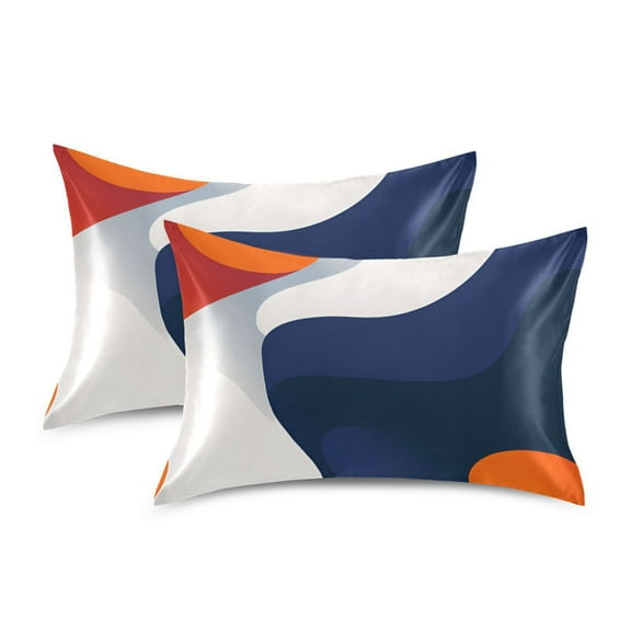 Yayeee Pillowcase Standard Size Set of 2 Satin Wrinkle Resistant Pillow Case, Blue Abstract Wavy