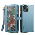 thumbnail image 2 of ELEHOLD Zipper Wallet Case for iPhone 15 Plus, Special Leaf Pattern with Card Holders Zipper Pocket Kickstand Detachable Shoulder Strap Handstrap Shockproof Case for 6.7 Inch iPhone 15 Plus,Blue, 2 of 13