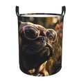 thumbnail image 1 of Balery Pug Wearing Sunglasses Flowers Cesta de ropa redonda con asas, impermeable, independiente, para ropa, juguetes, dormitorio y familia-Small, 1 of 6