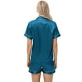thumbnail image 5 of Xyxonk Silk Satin Pajamas for Women Comfy Button Up Lounge Set Short Sleeve Shirt and Womens Pajama Pants Classic Lounge 2 Piece Homewear Royal Blue 2XL, 5 of 7