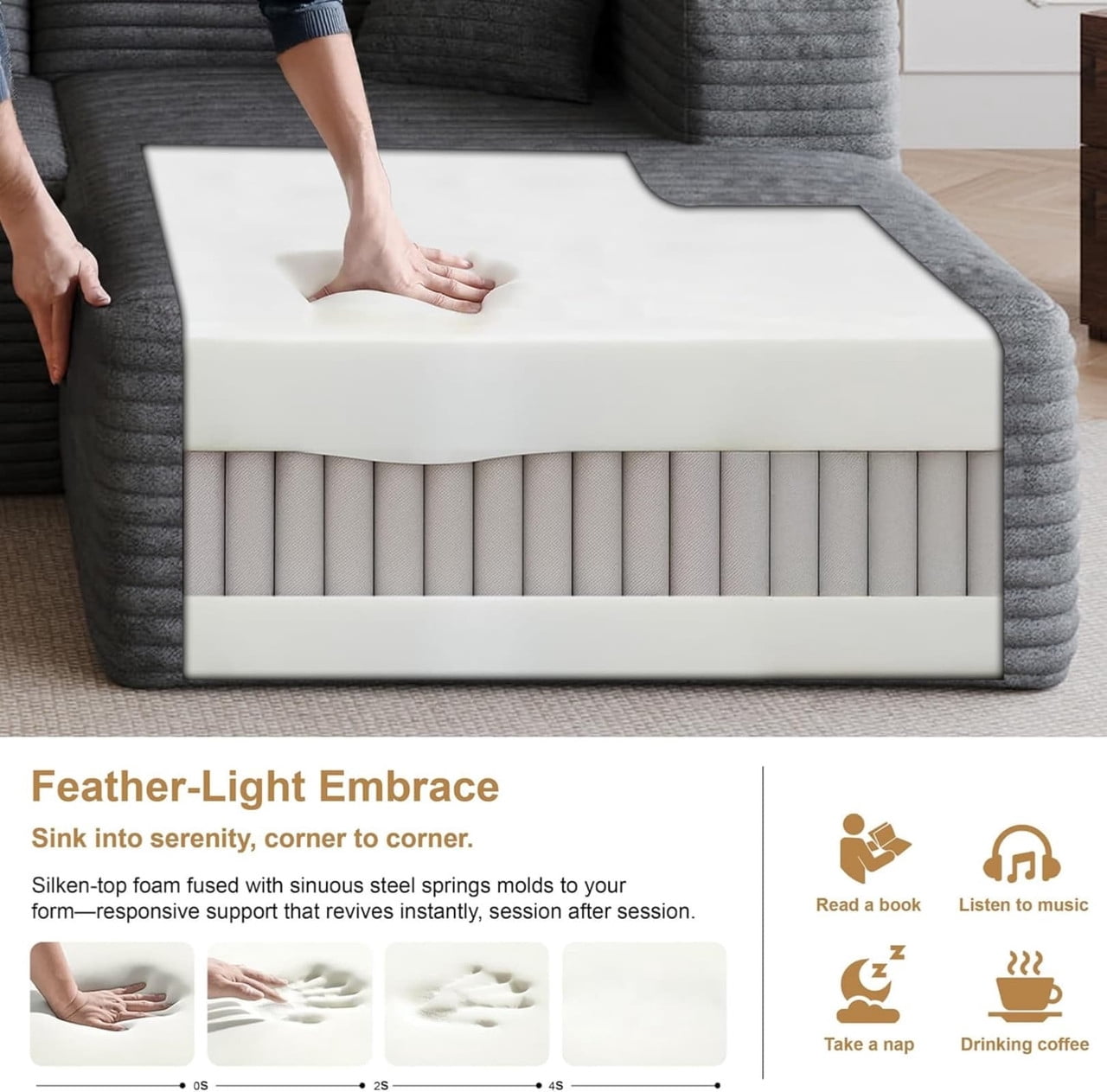 94'' L-Shaped Sectional Sofa with Chaise, Modern Modular Sofa with Deep Seat, Cloud Sofa Couch for Living Room,Right Facing Chaise