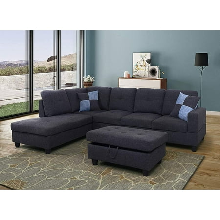 Ainehome Modern Sectional Sofa L-Shape Sectional Fabric Upholstered Couch with Chaise Ottoman Sectional Sleeper Sofa (Left Hand Facing Dark Grey)