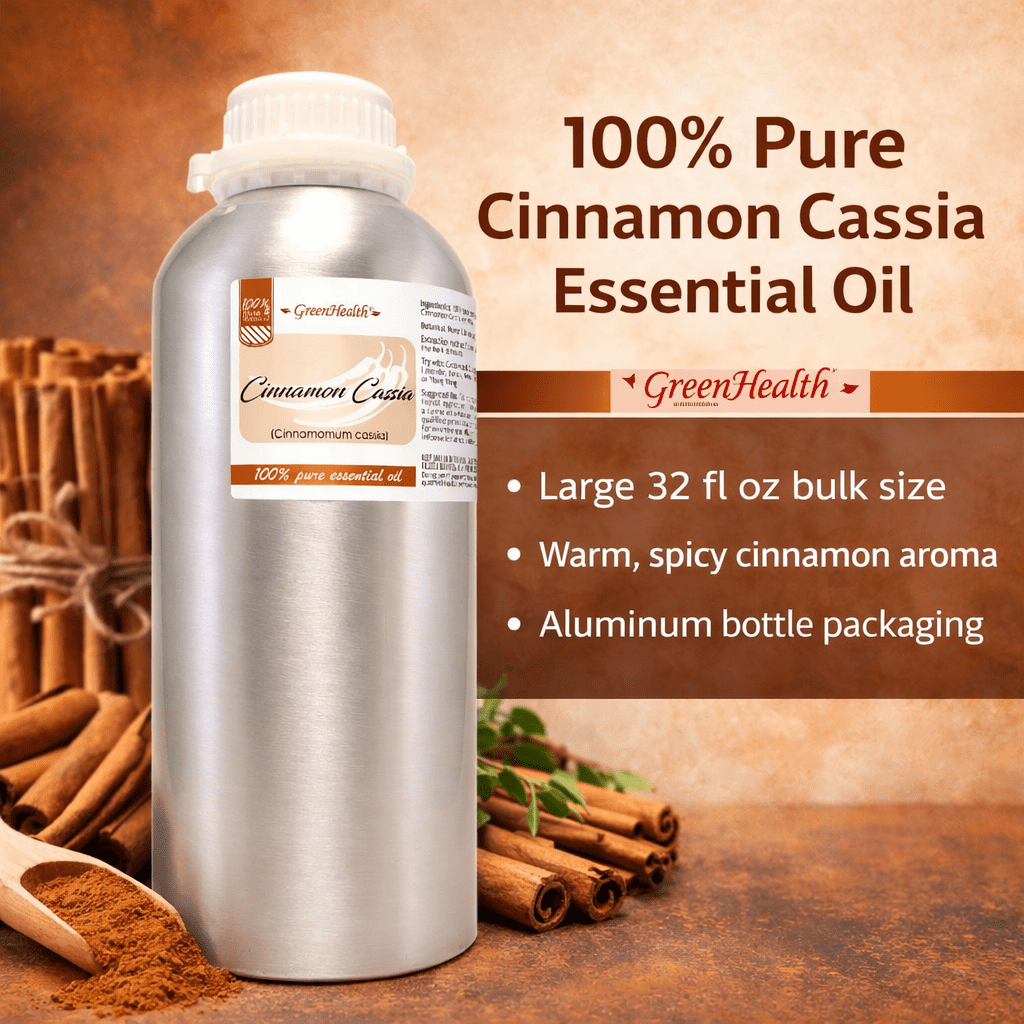 Cinnamon Cassia - 32 fl oz (946 ml) Aluminum Bottle w/Plug Cap - 100% Pure Essential Oil - GreenHealth