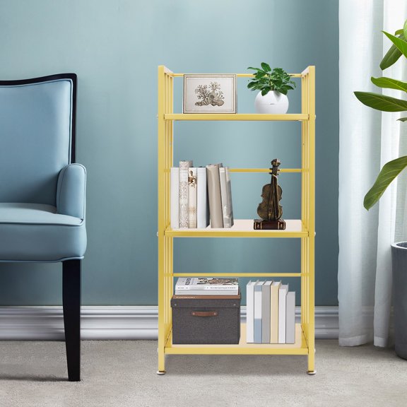 3-Tier Gold Floor Standing Display Bookshelf, Open Shelf Bookcase, Display Rack for Home Decoration
