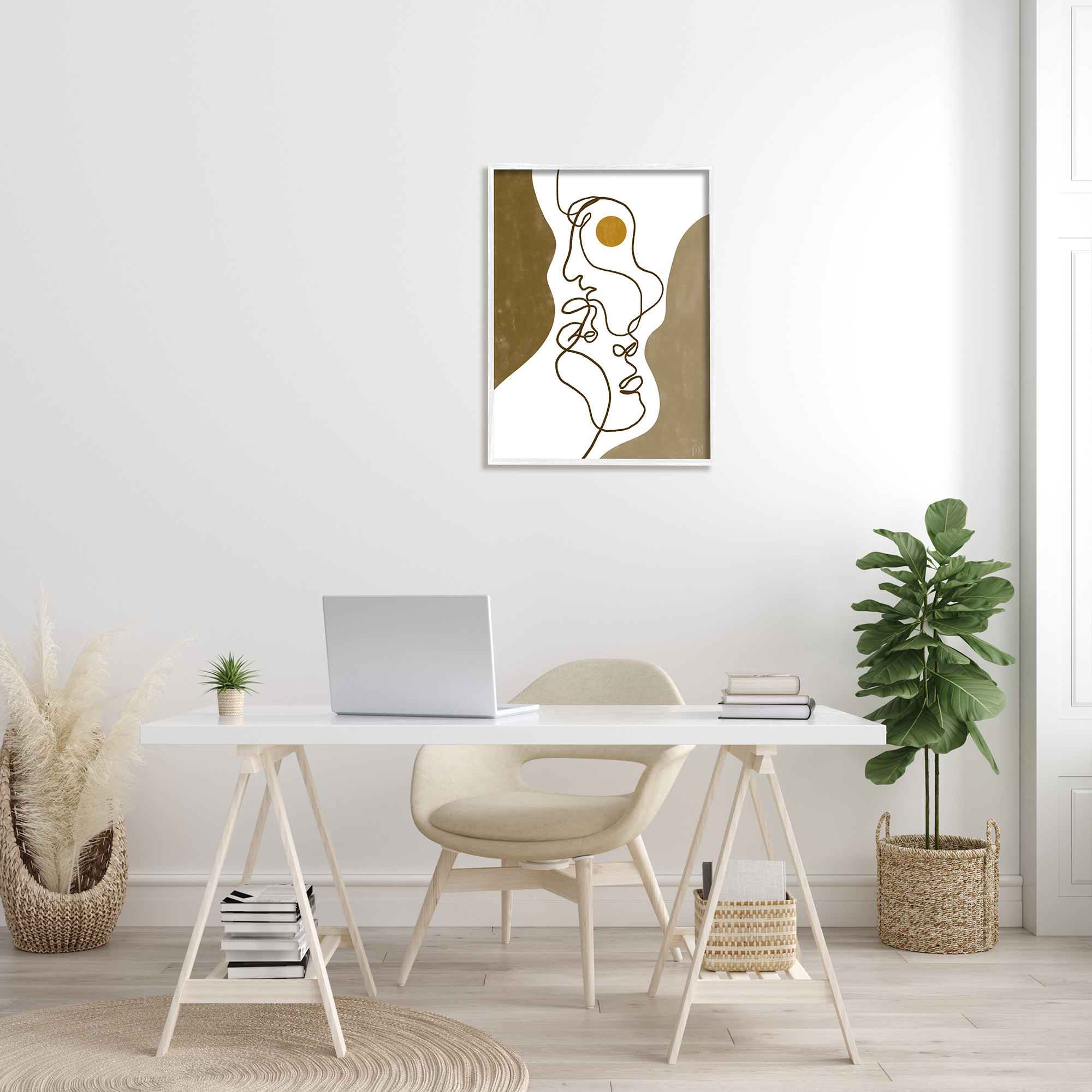 Stupell Indtries Tender Faces Line Drawing Abstract Orange Brown Shapes,24 x 30,Design by Birch&Ink
