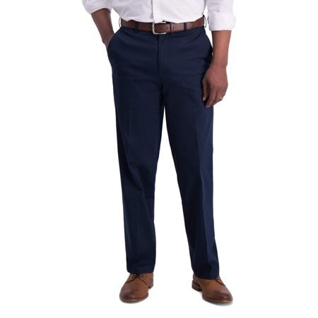 Haggar Men'S Iron Free Premium Khaki Classic Fit Flat Front Expandable Waist Casual Pant (Regular And Big & Tall Sizes) Dark Navy-Bt 48W X 32L