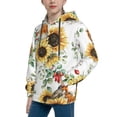thumbnail image 2 of Kll Unisex Kids Boys Girls Hooded Pocket Pullover Hoodies-Sunflowers Leaves And Birds, 2 of 9