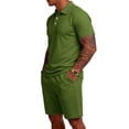 thumbnail image 4 of Men'S Breathable Collared Polo Shirt Short Sleeve And Elastic Waist Drawstring Shorts Set Casual Athletic Tracksuits For Summer Outdoor,Army Green,S, 4 of 7