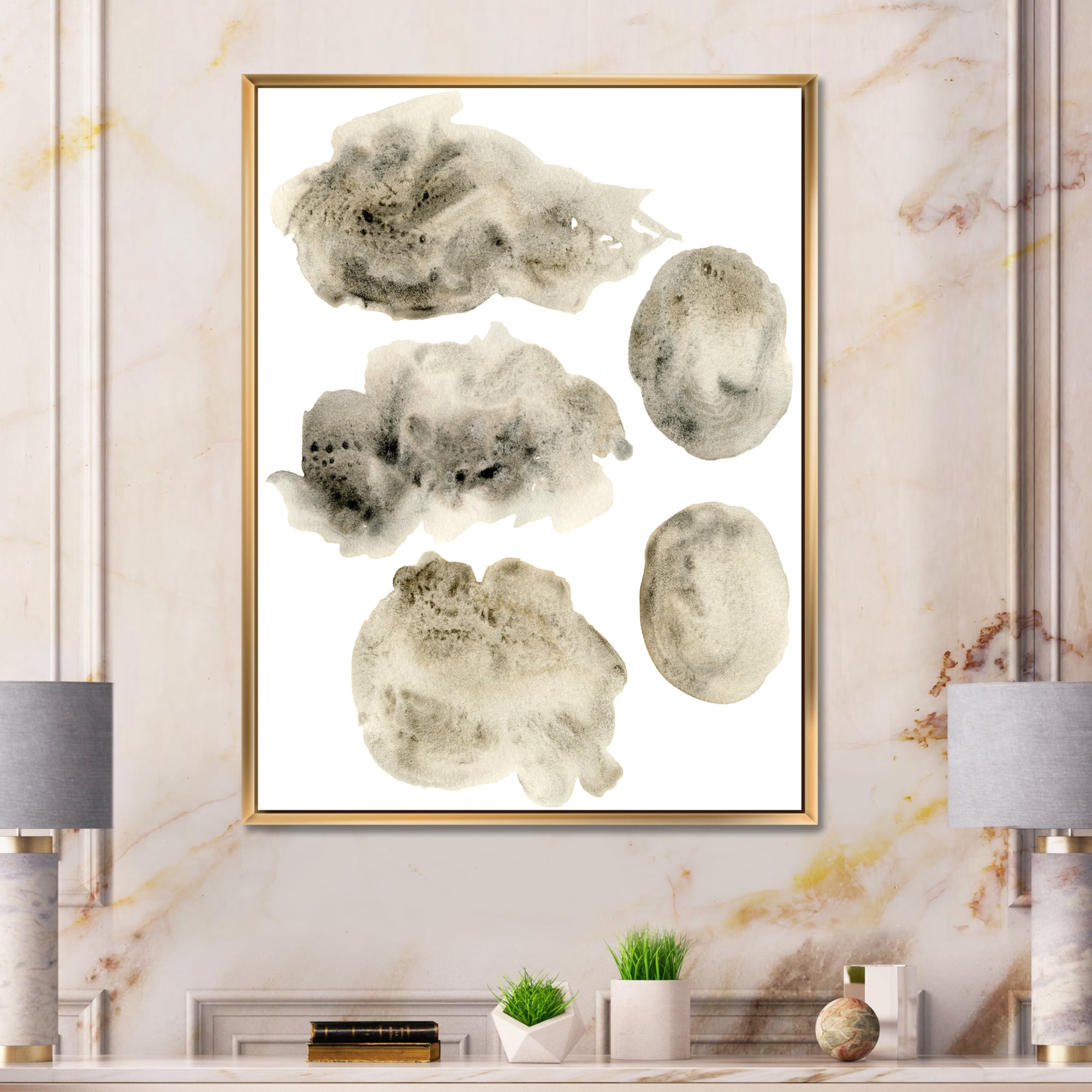 Designart 'Golden Beige and Grey Clouds II' Modern Framed Canvas Wall Art Print