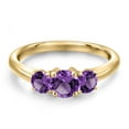 thumbnail image 3 of Gem Stone King 10K Yellow Gold Purple Amethyst Engagement Ring for Women | 0.98 Cttw | Round 5MM | Gemstone February Birthstone | Size 9, 3 of 6