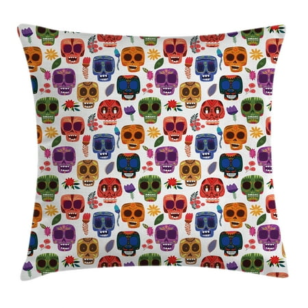 - Day Of The Dead Decor Throw Pillow Cushion Cover, African Tribal Wooden Scary Mask with Cartoon Funny Details Art Print, Decorative Square Accent Pillow Case, 18 X 18 Inches, Multicolor, by Ambesonne