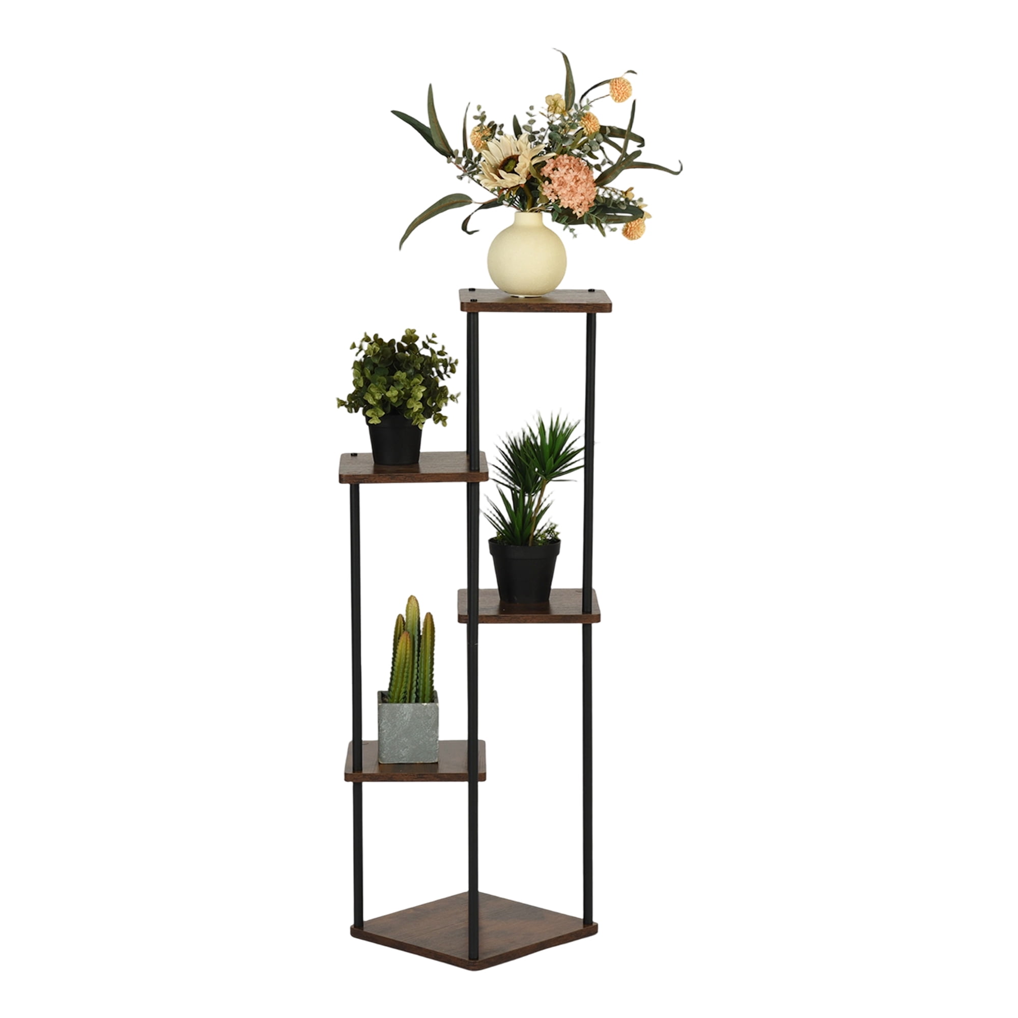 Tiered Corner Plant Stand, Tall Indoor Metal & MDF Flower Shelf, Multi-Layer Display Rack for Living Room Bedroom
