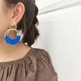 thumbnail image 3 of Opolski 1 Pair Raffia Drop Hoop Earrings Geometric Ring Summer Bohemian Beach Vacation Party Straw Woven Stud Dangle Earrings, 3 of 8