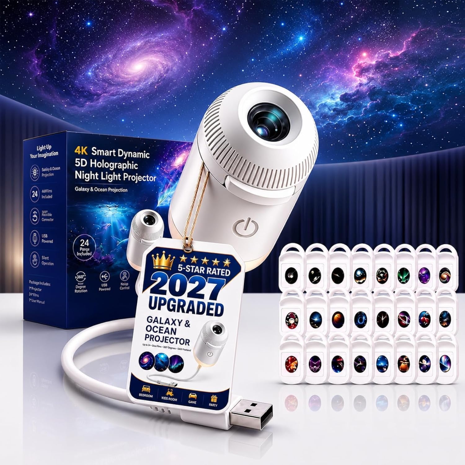 2027 Upgraded Hd Smart Dynamic 5D Holographic Night Light Projector