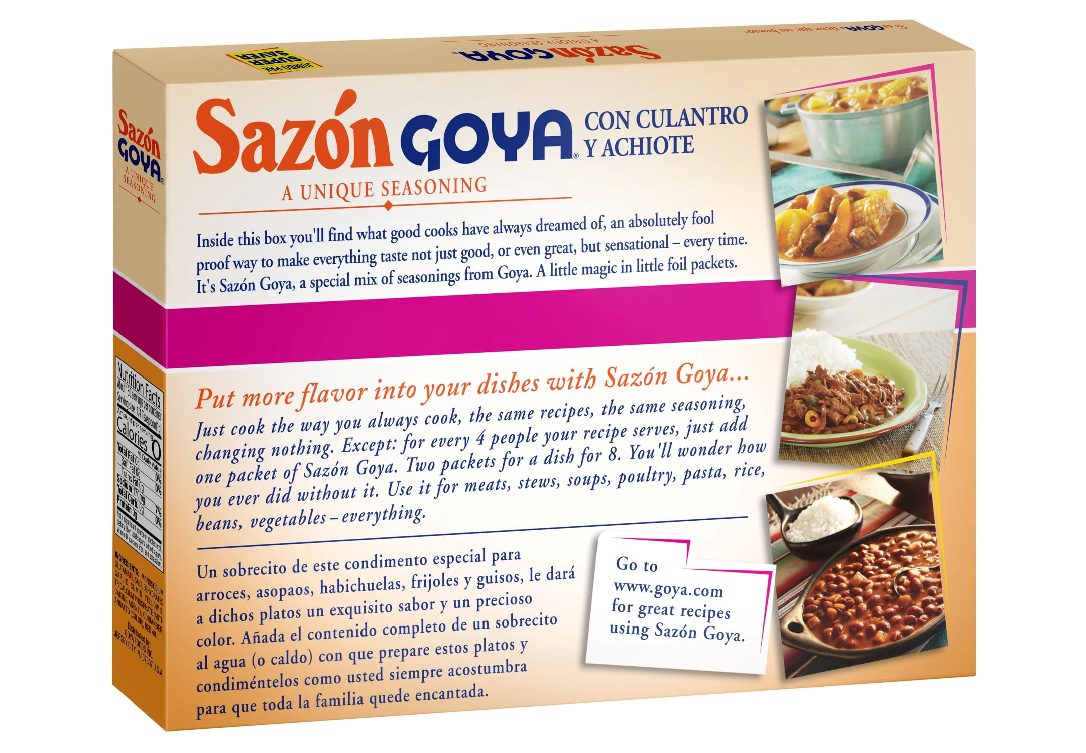 GOYA Sazon with Coriander and Annatto Seasoning Mix, 36 Packets, 6.33 oz Box