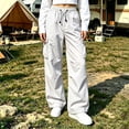 thumbnail image 2 of DeHolifer Womens Cargo Pants Plus Size Solid Color Elastic Waisted Casual Ttrousers with Pocket White XL, 2 of 7