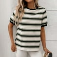 thumbnail image 2 of Ashirexll T Shirts for Women, Womens Summer Tops, Loose Casual Striped Contrasting Color Pullover Round Neck Short Sleeve Top, 2 of 5