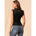 thumbnail image 5 of Unique Bargains Women's Floral Lace Ruffled Semi Sheer Top Blouse M Black, 5 of 6