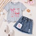 thumbnail image 2 of Toddler Baby Girls Outfit 2T 3T 4T 5T 6T 7T Short Sleeve Bow Print Tops T-Shirt + Skirt Dress Shorts Summer Two Piece Clothes Set Kaprioy Toddler Girl Clothes, 2 of 4