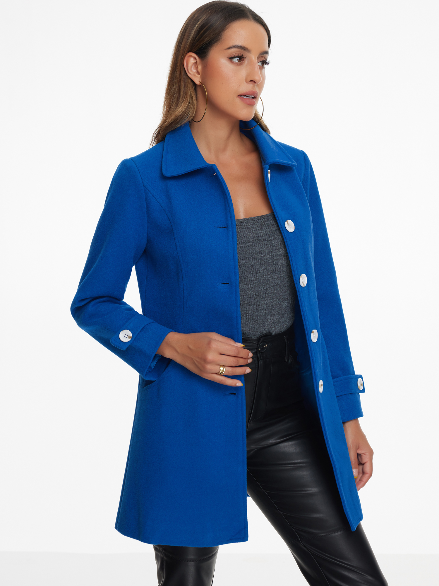 DARING DIVA Women's Peter Pan Collar Winter Outwear Trench Pea Coats Royal Blue S