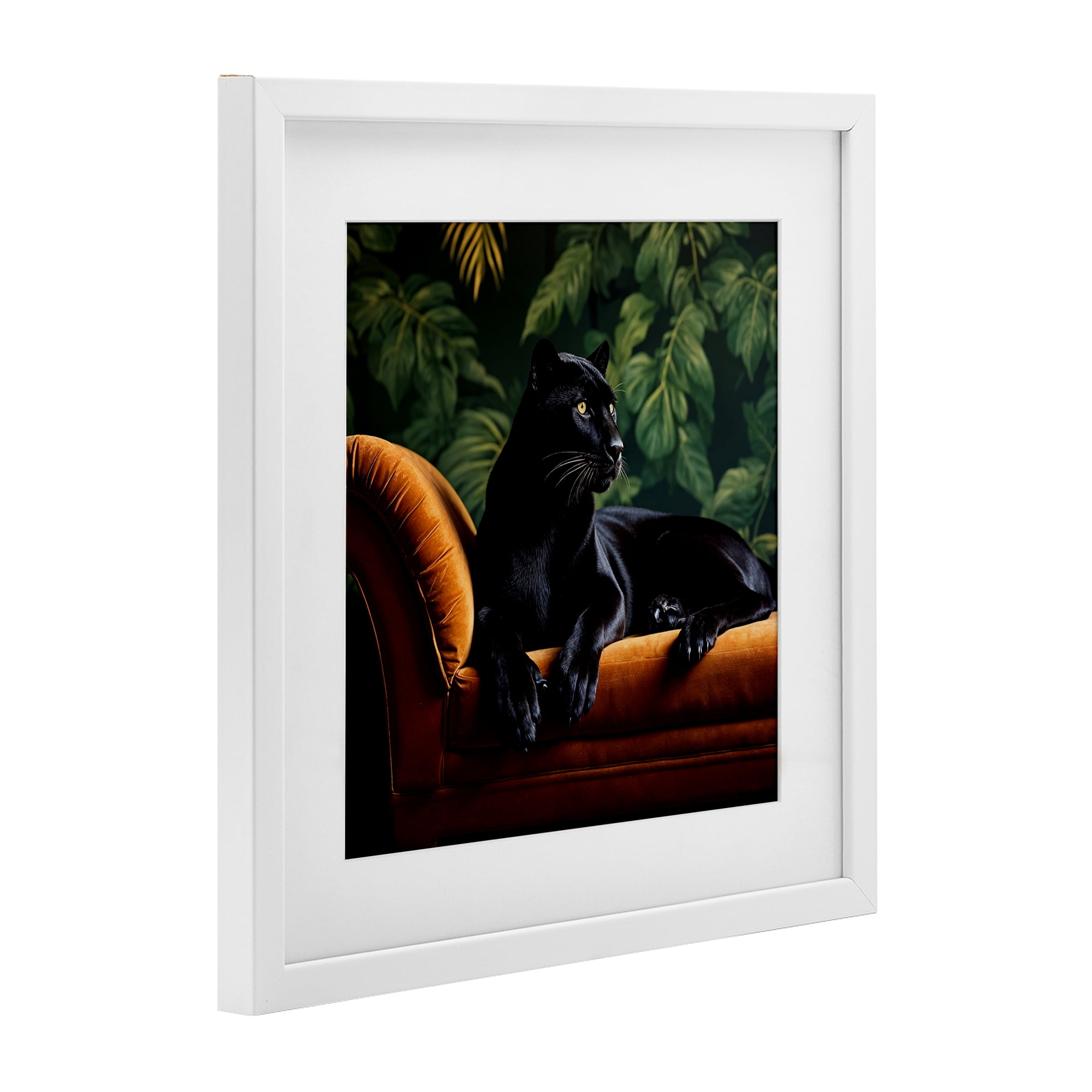 Majestic Panther on Chaise White Framed Print Under Glass, design by Lettered and Lined