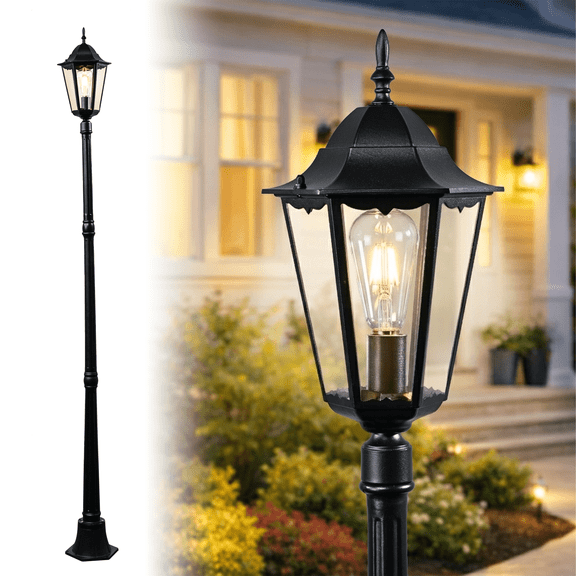 84" Outdoor Lamp Post Light, E26 Base Exterior Pole Light, Die-Cast Aluminum with Clear Tempered Glass for Yard, Garden, Driveway