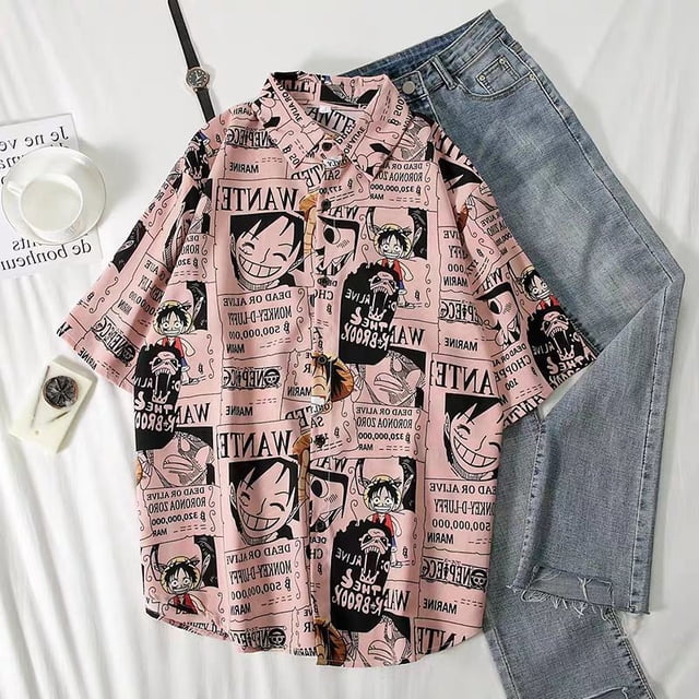 One Piece Camisa casual de impresión de dibujos animados para las mujeres todo-partido blusa Tops en verano Gao Jiahui unisex