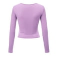 thumbnail image 3 of Made by Johnny Women's Deep V Neck Long Sleeve Cross Wrap Fitted Crop Top S LILAC, 3 of 6