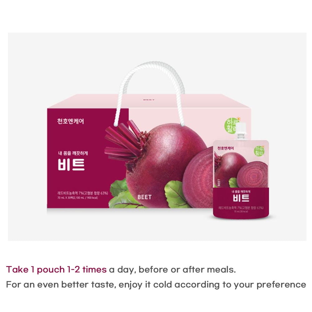 Cheonho Ncare Korean Red Beet Juice – 100% German Red Beet with Apple Concentrate, Nutrient-Rich & Naturally Sweet, No Artificial Additives, Resealable Pouch (70mlx30pouches)