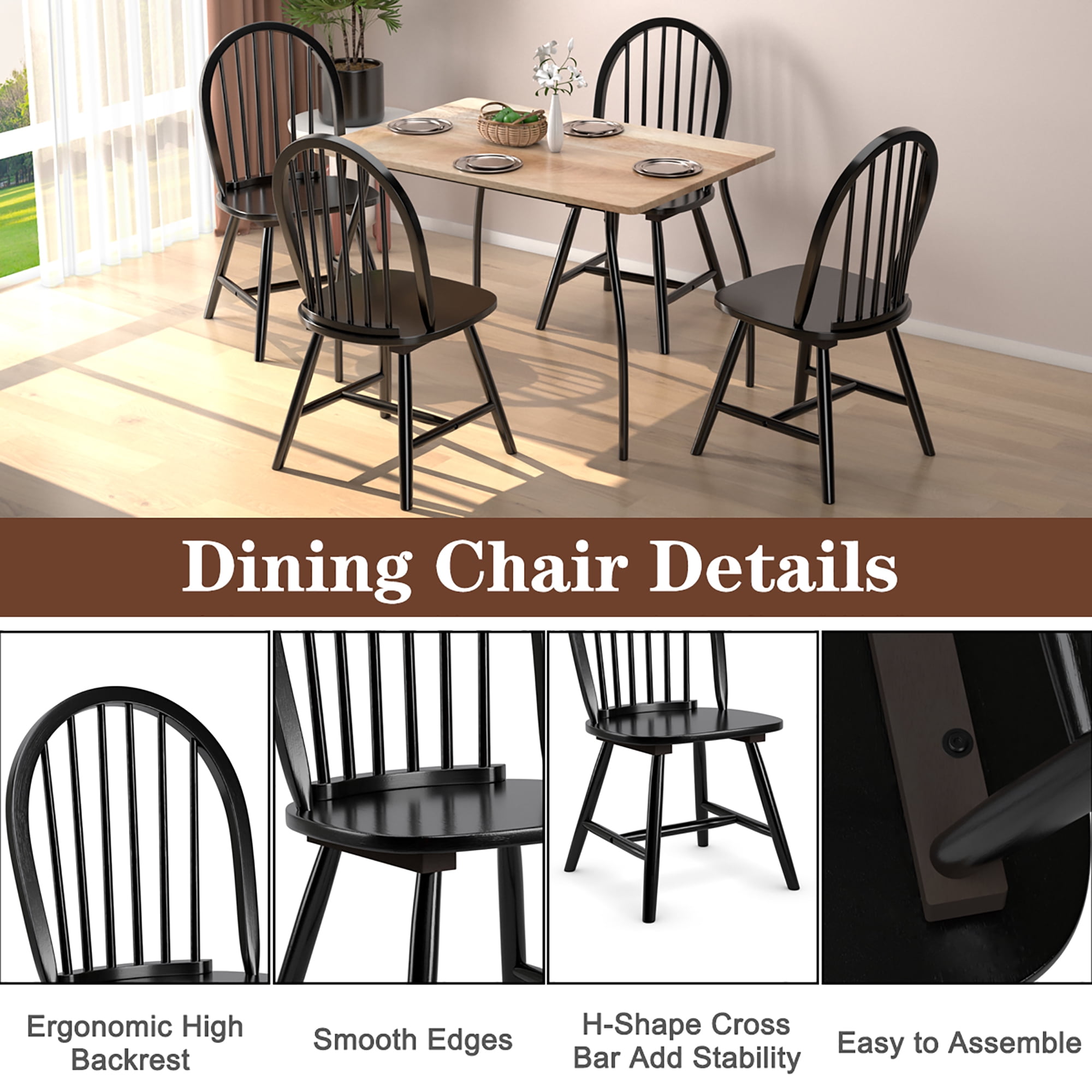 Costway Set of 4 Vintage Windsor Dining Side Chair Wood