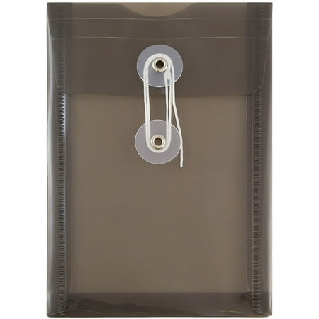 JAM Plastic Envelopes, 4.3x6.3, 12/Pack, Grey, Button String, Open End
