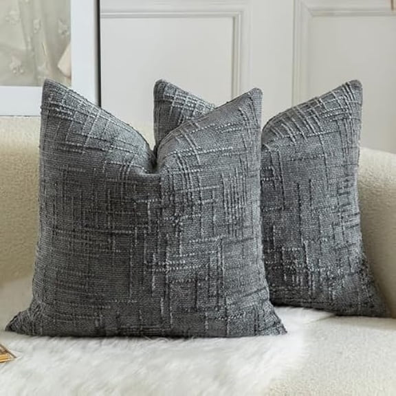 Eryueer Pack of 2 Solid Decorative Soft Chenille Dark Gray Cushion Covers 45x45cm 18x18 Inch Lumbar Accent Solid Throw Pillow Case Soft Cozy Luxury Pillow Covers for Sofa Couch Bedroom