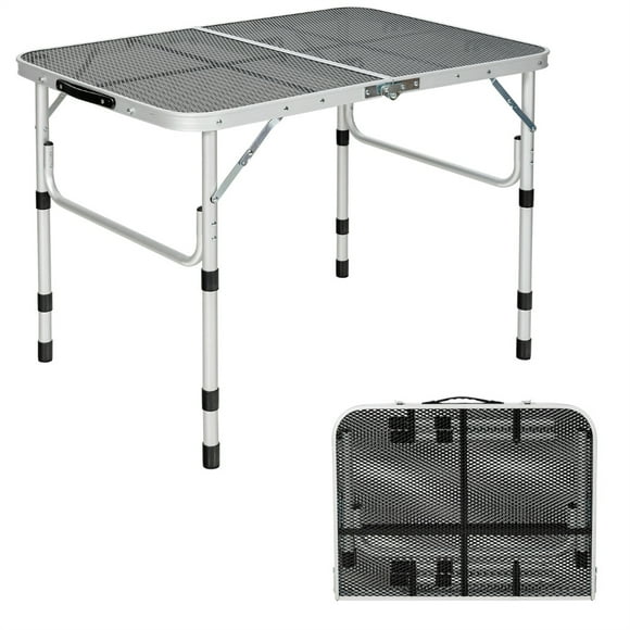 Mesa Plegable de Camping Costway Plata Regulable en 4 Alturas Estructura en Aluminio Ligera