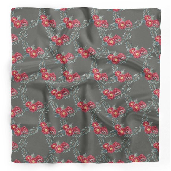 Bimba Gray Leaves & Peony Floral Printed Pure Silk Scarf For Hair Neck Head Bandanas For Women 40 x 40 Inches