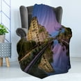 thumbnail image 4 of Arizona Soft Flannel Fleece Throw Blanket, Photo of Az Canal in Scottsdale at Sunset with Downtown Architecture, Cozy Plush for Indoor and Outdoor Use, 70" x 90", Multicolor, by Ambesonne, 4 of 5