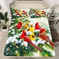 thumbnail image 2 of Manfei Christmas Cardinal Bird Twin Sheet Sets,Merry Xmas Twin Fitted Sheet,Red Yellow Green Flat Sheet For Girls Kids,Super Cozy Room Decor,3-Piece, 2 of 7
