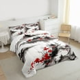 thumbnail image 3 of jejeloiu Japanese Style Architecture Full Size Comforter Sets,Vintage Flower Floral Bedding Comforter Set,White Gray Red Bedding Sets For Teens,Microfiber Bedroom Decor Reversible,3 Pieces, 3 of 8