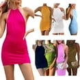 thumbnail image 7 of KOMOO Women Knitted Halter Dress Tied Neck Sleeveless Backless Slim Skirt Summer Beach Short Dress, 7 of 7
