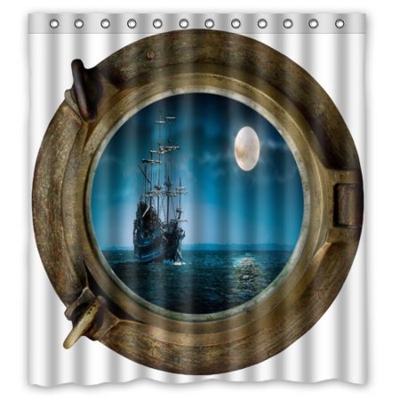 Hellodecor Nautical Ship Porthole Shower Curtain Polyester Fabric