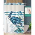 thumbnail image 2 of No Hook Shower Curtains with Snap in Liner, Teal Blue Turtle Coastal Fabric Shower Curtain, Vintage Stripe Botanical Beach Double Layers & See-Through Top Window Bathroom Curtains 72''x84'', 2 of 6