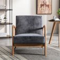 thumbnail image 3 of Knubmt Mid Century Modern Microfiber Accent Chair with Wood Frame, Upholstered Fabric Armchair for Living Room, Bedroom, Office, Light Gray, 3 of 7