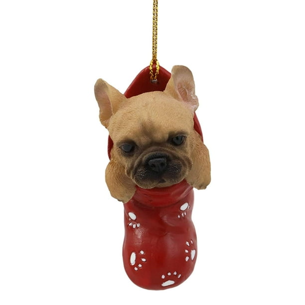Frenchie French Bulldog in the Sock Small Hanging Ornament Figurine with Glass