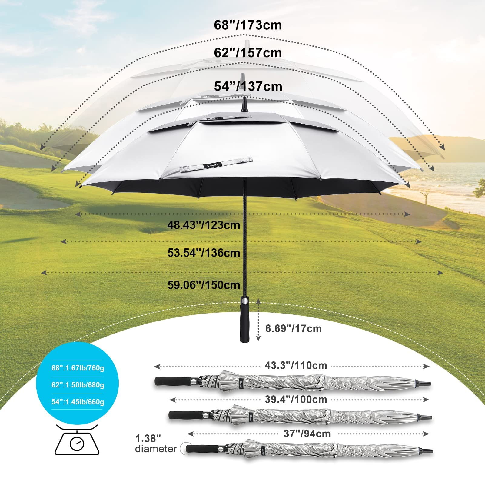 Gonex 62 Inch Automatic Open Golf Umbrella, Extra Large Vented Stick Umbrellas with UV Protection Double Canopy