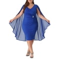 thumbnail image 1 of Vestido de Talla Grande GRACE & GRANDEUR para Mujeres con Escote en V y Mangas de Capa, Vestido Midi Bodycon de Cóctel Azul 1X, 1 of 1