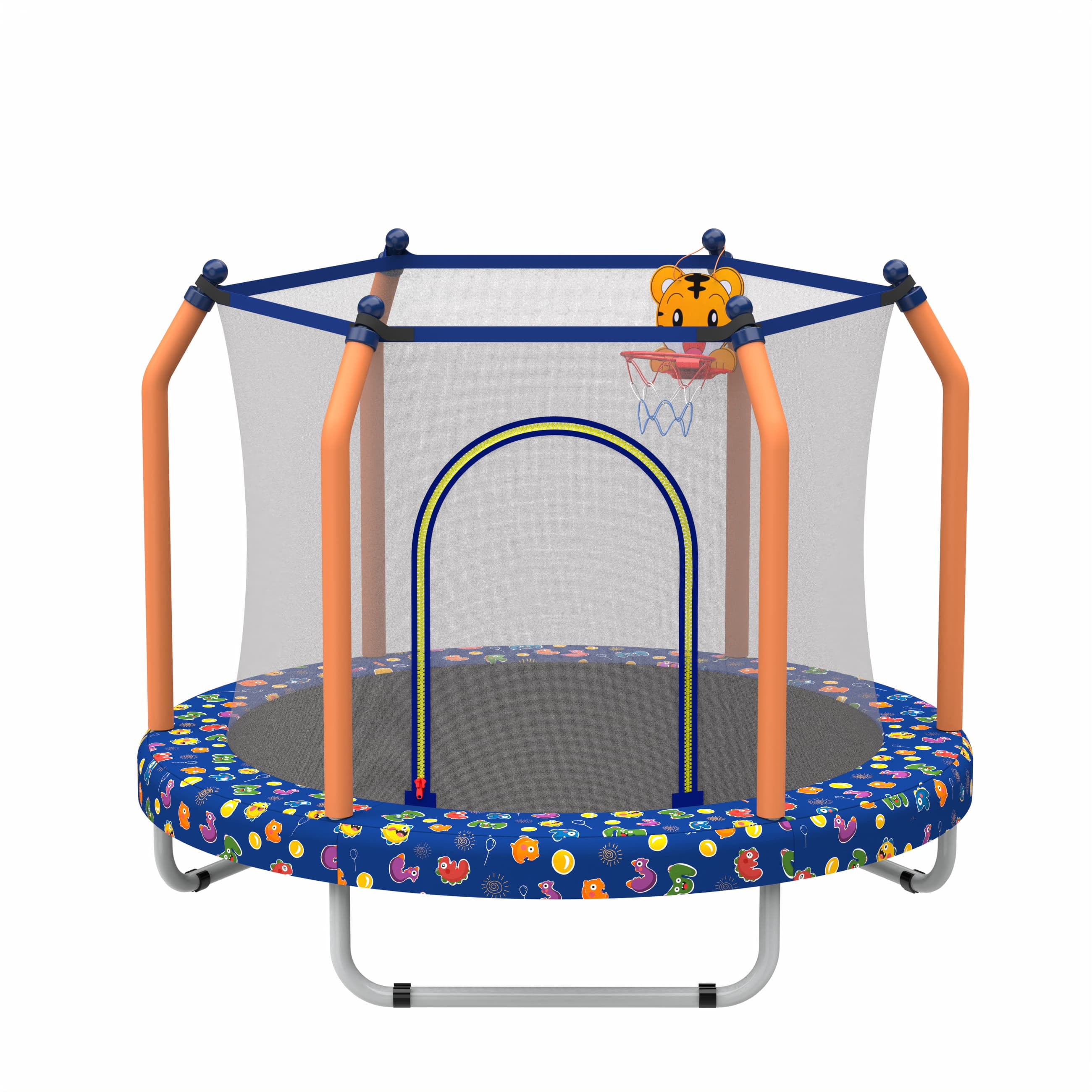 Kids Trampoline with Basketball Hoop, SUREGO 55” Indoor Outdoor Toddler Trampoline with Safety Enclosure, Foam-Padded Poles & 30 Springs, Small Trampoline for Boys & Girls, Dark Blue