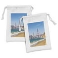 thumbnail image 1 of Landscape Fabric Pouch Set of 2, Panoramic View of Golden Gate Bridge San Francisco Coastline Nature Seascape, Drawstring Bag for Toiletries Masks and Favors, 9" x 6", Blue Turquoise, by Ambesonne, 1 of 2