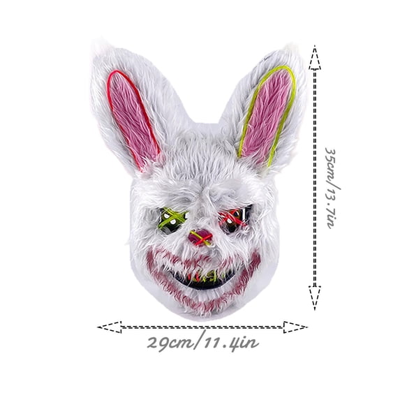 Full Face Party Mask, Scary Halloween Mask, Halloween Party, Led Halloween Mask, Blue Led Light Up Fluffy Rabbit Mask 14X12 Inch for Stage Performance and Spooky Night Activities