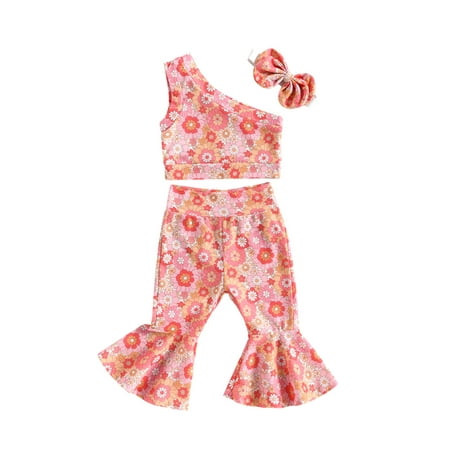 

Hirigin Girls Sleeveless One Shoulder Vest paired with Floral Flared Pants and Headband